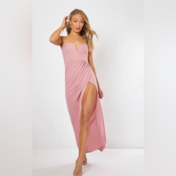 PINK SPLIT FRONT MAXI DRESS in the style - Picture 1 of 6